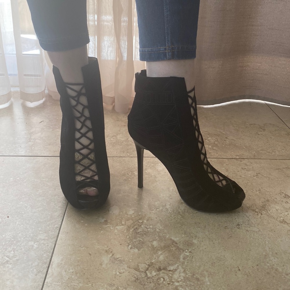 Sam Edelman Queenie Corset Open-Toe Suede Booties NWOT 2000s Y2K